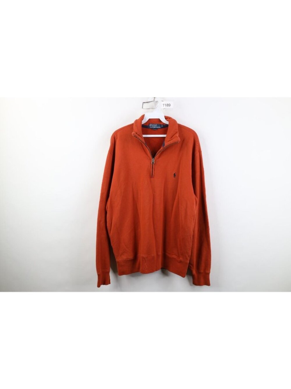 Vtg 90s Ralph Lauren Mens Medium Faded French Terry 1/4 Zip Sweatshirt Orange